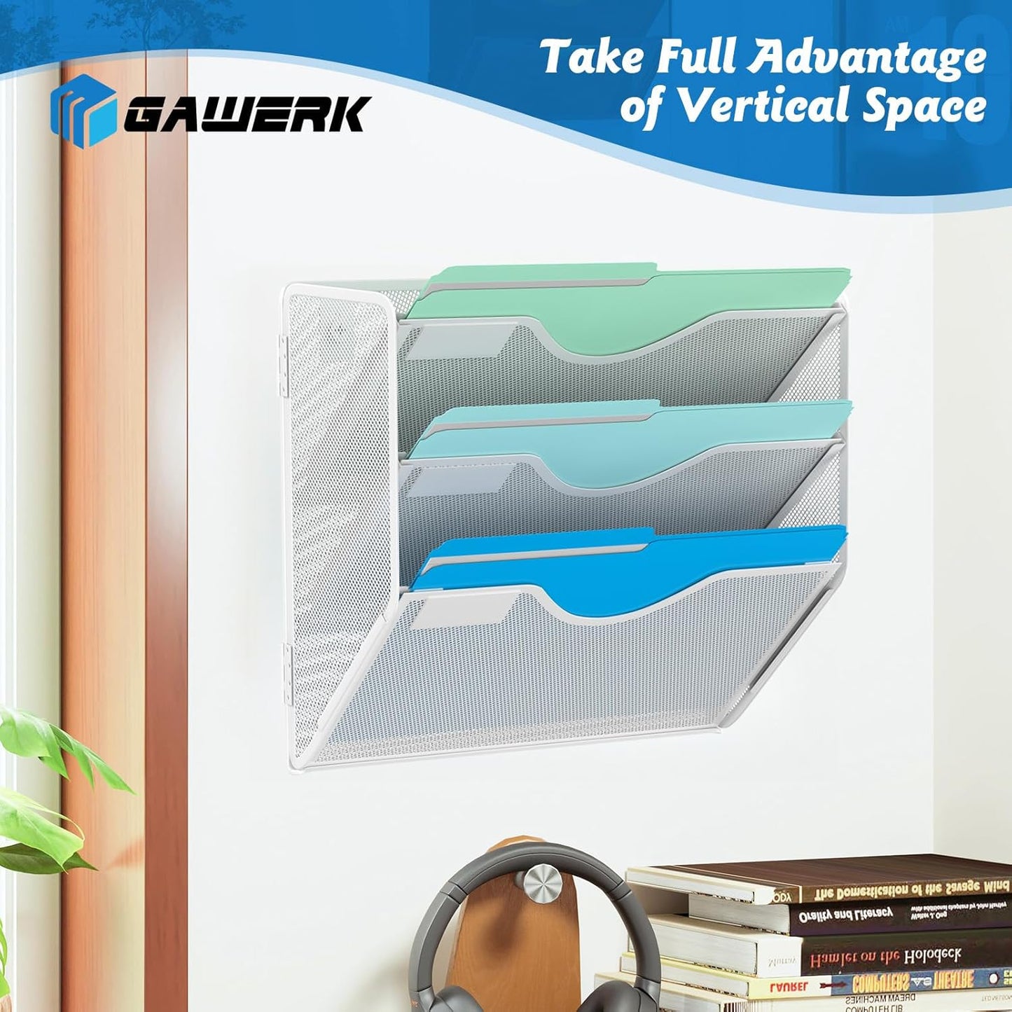 Gawerk 10-Tier Wall File Organizer Hanging Wall File Holder Wall Mount Paper Folder Organize, Mesh Magazine Document Mail Organizer Wall Organizer for Office School Home, Black