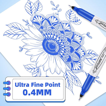 Permanent Markers, Ultra Fine Point, Black, 75 Count, 0.4mm, Fine tip permanent marker set, quick dry, waterproof, fading resists, durable, marks on paper, glass, ceramic, plastic, wood, rock, metal