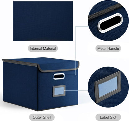 Hleelomi Collapsible File Box with Lid & Plastic Slide - Hanging Document Organizer for Office/Home, 14.96x12.6x10.83 Inch,Decorative Home File Bin,Black, 1 Pack (No Folders Included)
