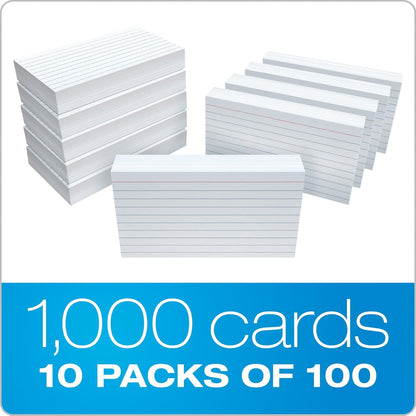 Oxford Ruled Index Cards, 3" x 5", White, 1,000 Cards, 10 Packs of 100 (98833)