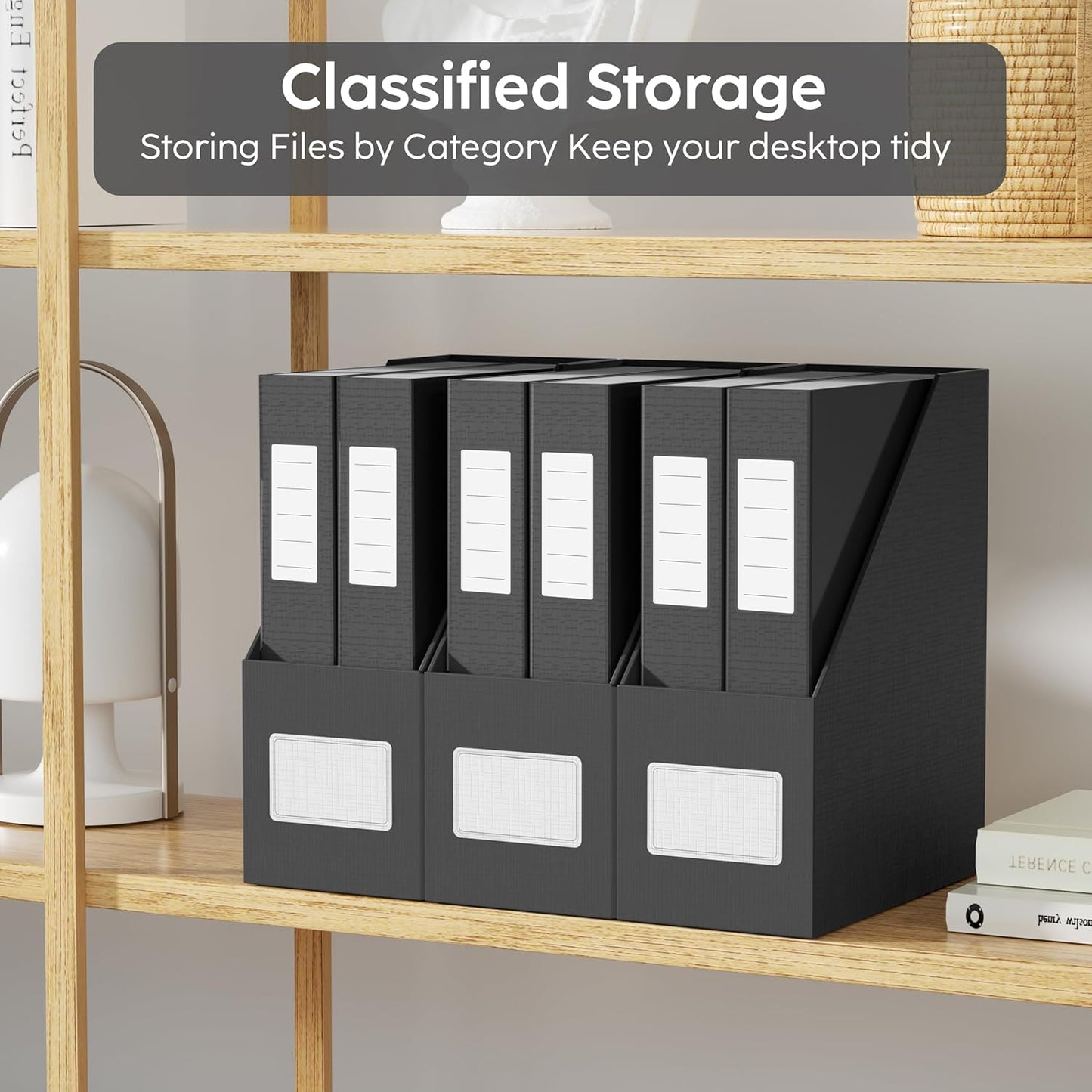 JiaWei White Magazine File Holders, 3 Packs Sturdy Cardboard File Rack, Office Organization Desktop Storage File Box Binder for Shelves and Desk, Folder Holder for Office or Classroom