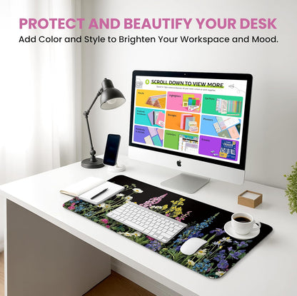 Large Mouse Pad for Desktop, Cute Desk Mat Pad Protector for Work & Gaming, Aesthetic Pretty Anti-Slip Laptop Blotter Cover for Office School Home Supplies, Wildflowers, 31.5" x 11.8"