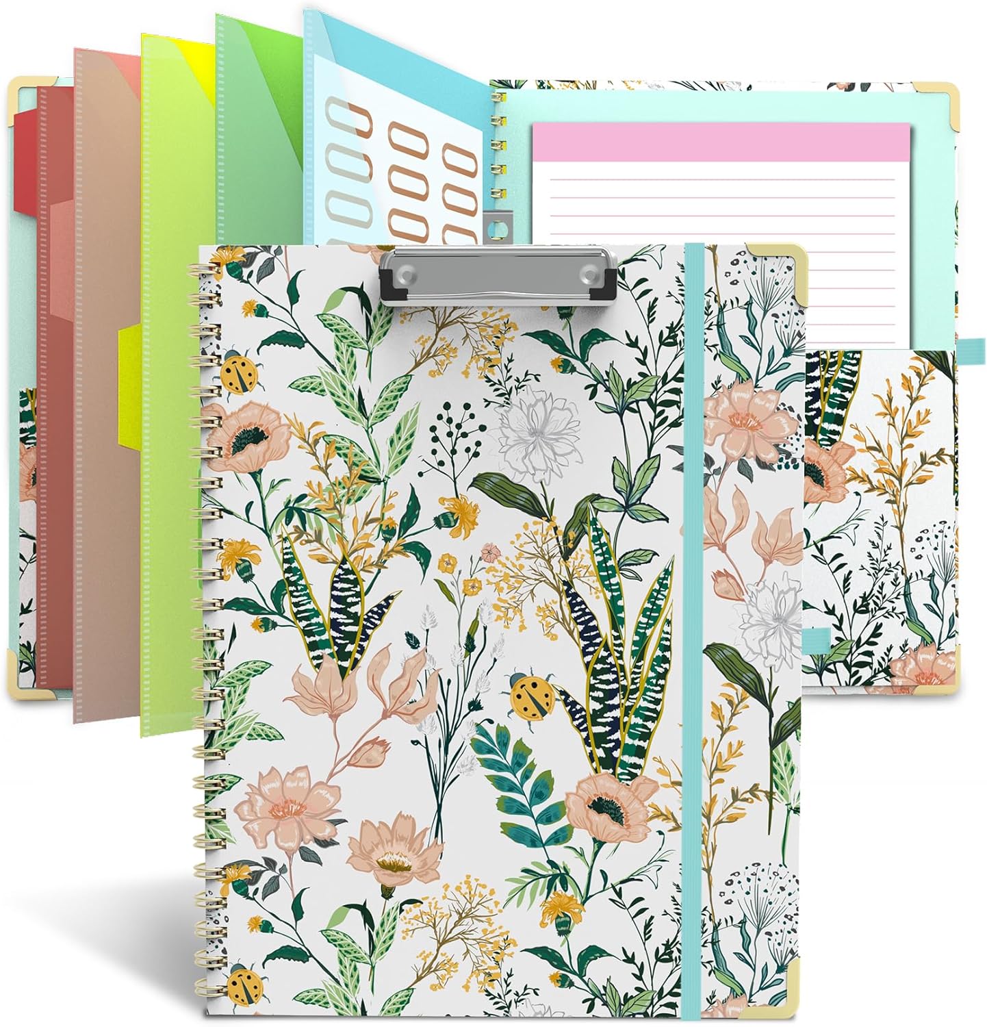 Clipboard Folio with Storage Clipboards Padfolio Notebook for Letter Size (11" x 8.5"), Pink Clipboards with 10 Pockets and 5 Folders Nursing Teacher School Essentials (Stay Positive)