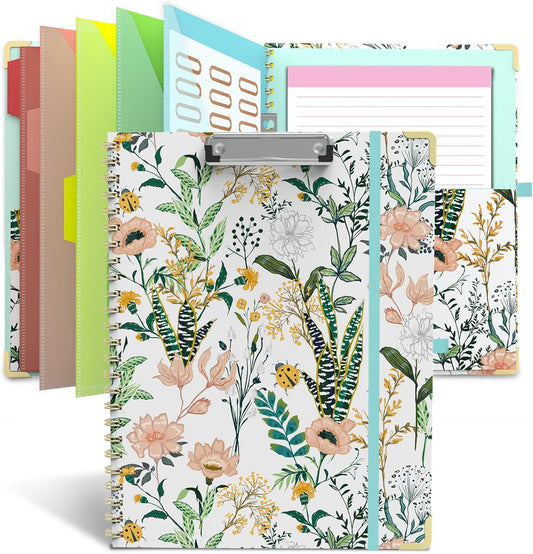 Clipboard Folio with Storage Clipboards Padfolio Notebook for Letter Size (11" x 8.5"), Pink Clipboards with 10 Pockets and 5 Folders Nursing Teacher School Essentials (Stay Positive)