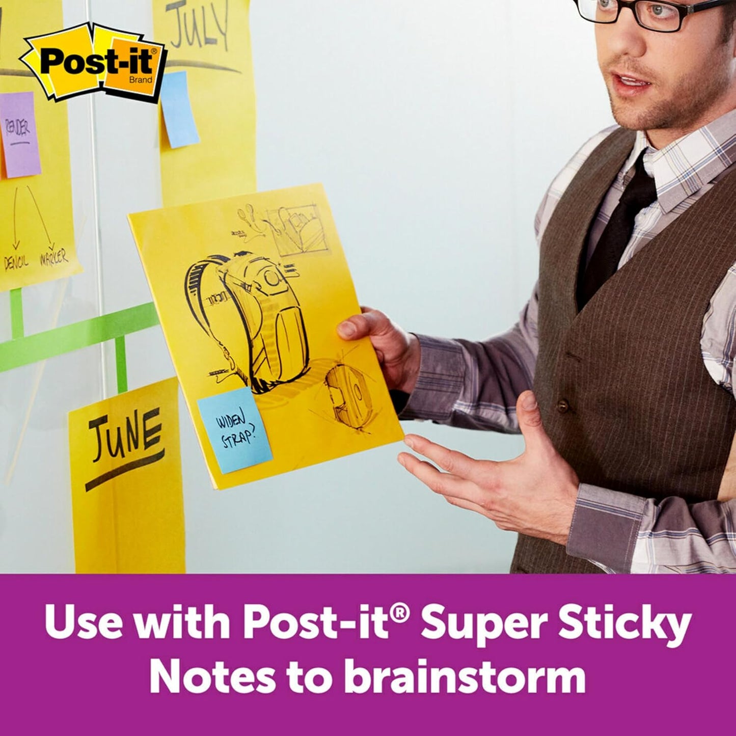 Post-it Super Sticky Big Notes, 11 in. x 11 in., Extra Large Sticky Notes Yellow, 1 Pad, 30 Sheets, Great for Vision Boards, Creative Projects, Study Spaces, Group Brainstorming, and More