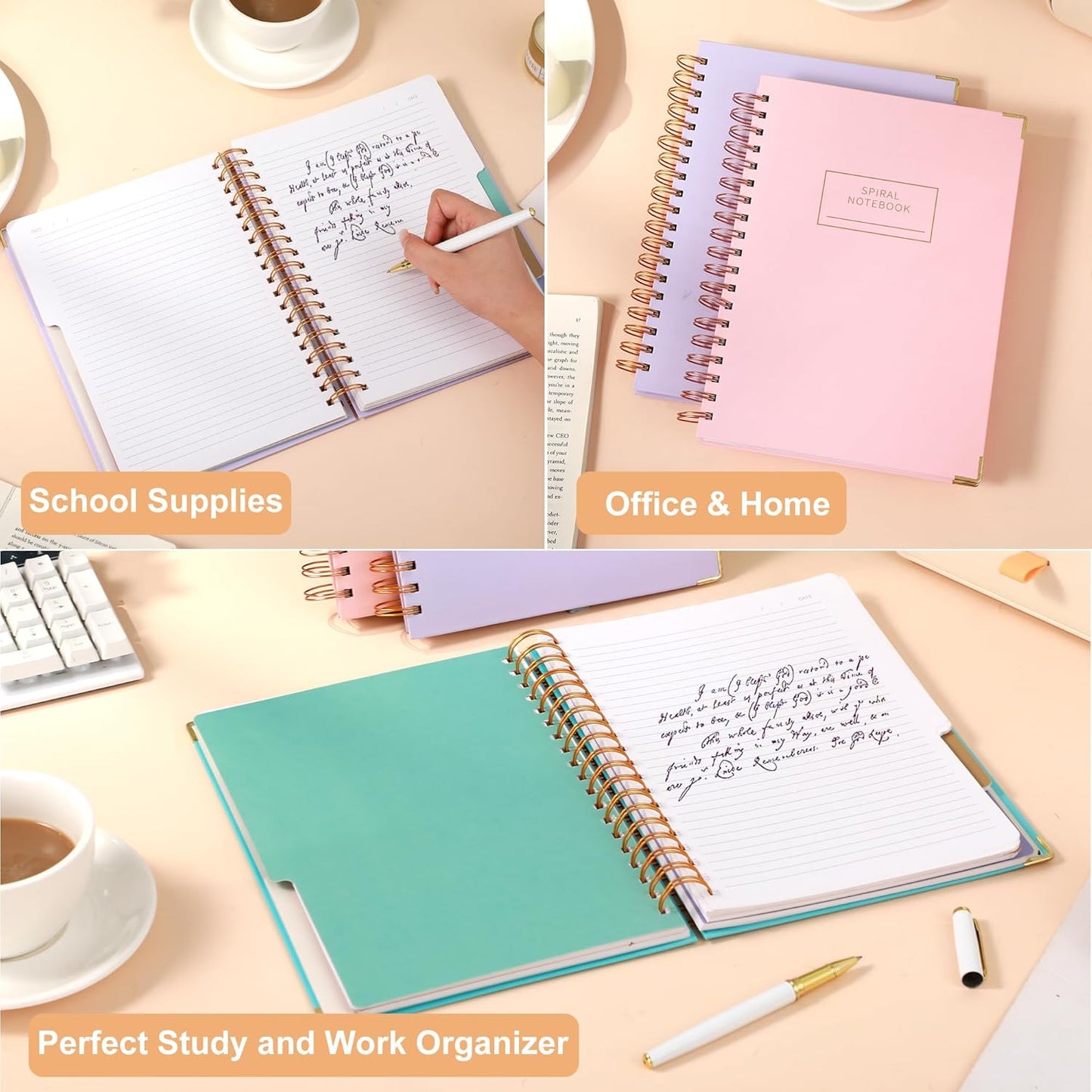 Hardcover Spiral Notebook with Tabs 8"x10" Large Spiral Lined Journals for Women with Dividers 240 Pages College Ruled Composition Notebook 5 Subject Notebook for Work, Back to School, Gifts, Purple