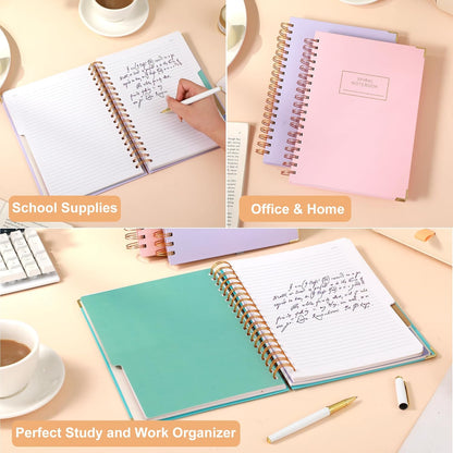 Hardcover Spiral Notebook with Tabs 8"x10" Large Spiral Lined Journals for Women with Dividers 240 Pages College Ruled Composition Notebook 5 Subject Notebook for Work, Back to School, Gifts, Purple