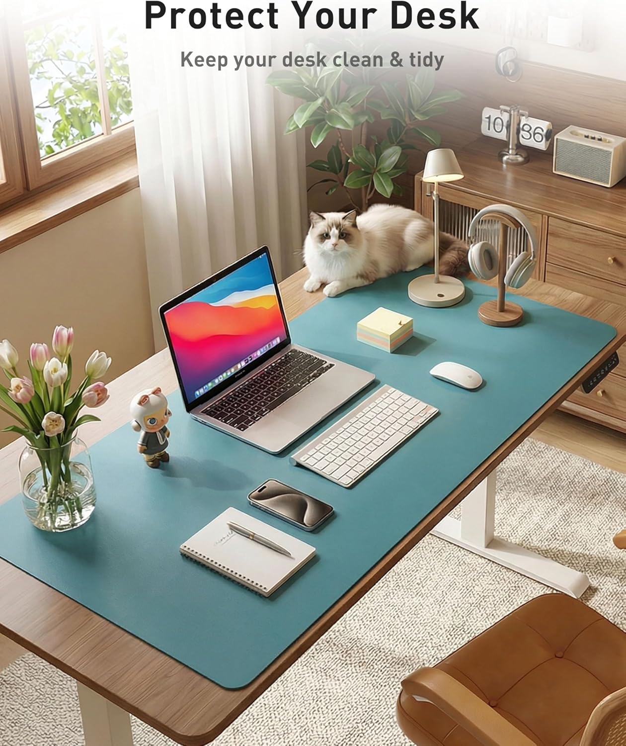 Aothia Leather Office Desk Pad Protector, Non-Slip PU Leather Desk Blotter, Waterproof Laptop Writing Mouse Pad for Office and Home, Black, 31.5" x 15.7" - Colors A