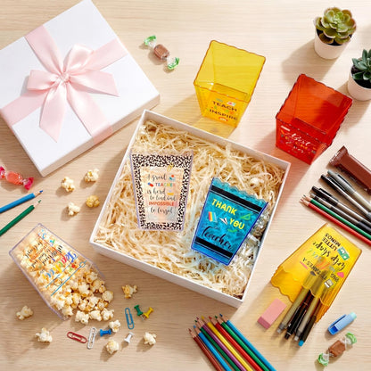 Mimorou 6 Pcs Teacher Gift Box Teacher Appreciation Gift Container Thank You Pencil Notebook Composition Book Crayon Candy Popcorn Holders for End of Year Graduation Party (Notebook)