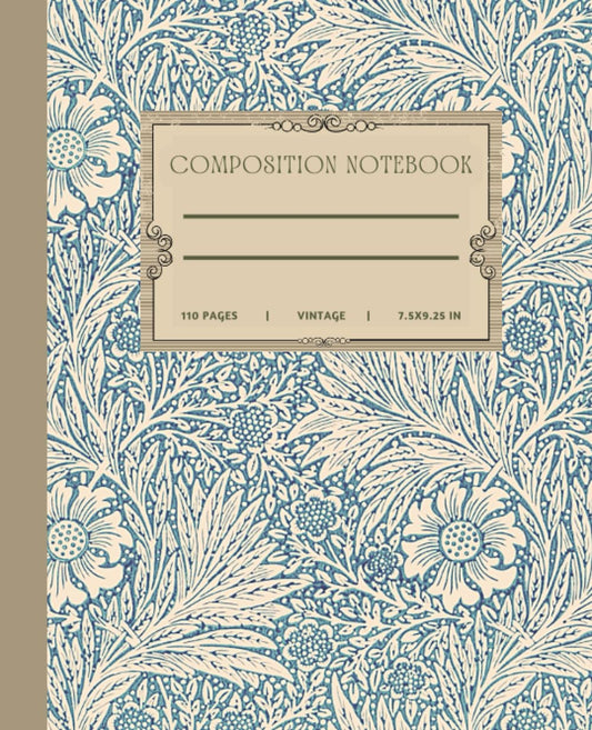Composition Notebook: Blue Vintage Botanical Illustration | Cute Aesthetic Journal For College, Students, School, Work, Office | Wide Lined