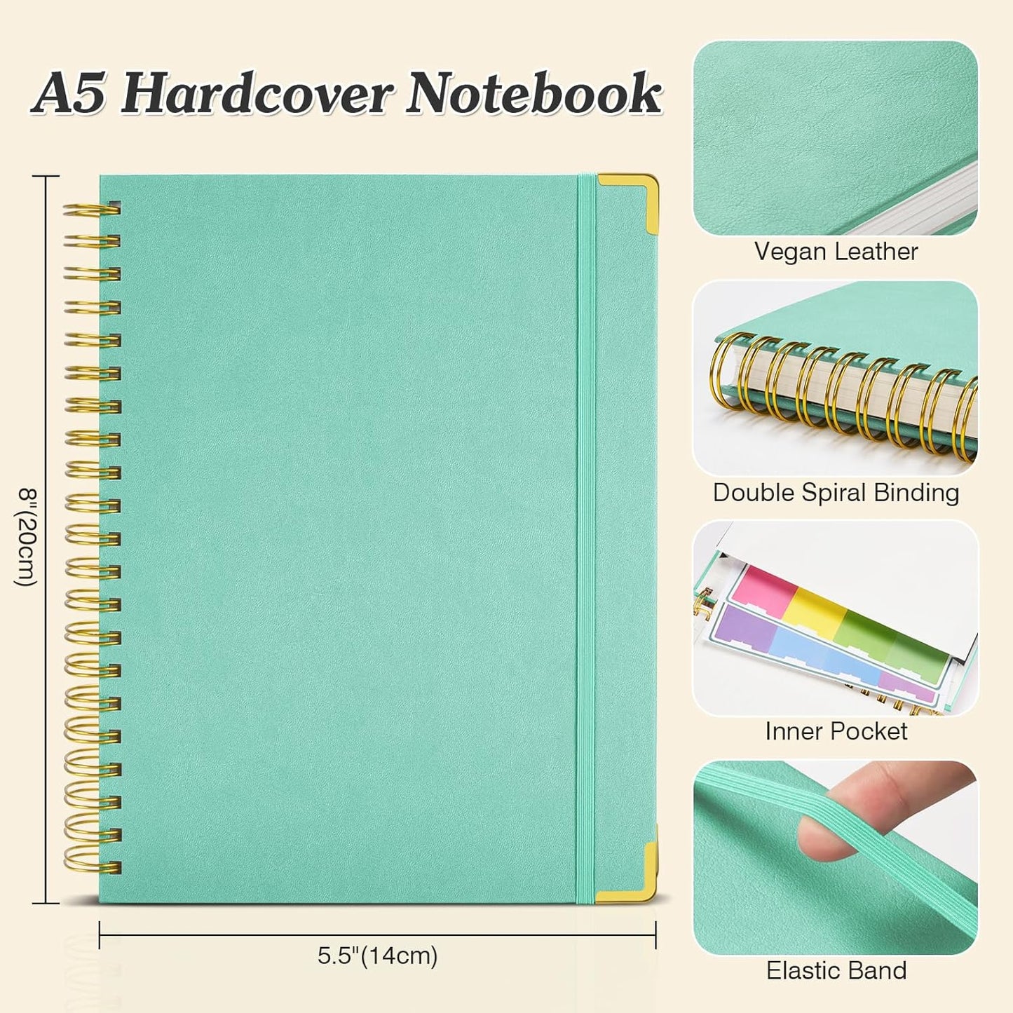 Graph Paper Notebook, Spiral Grid Notebook 8.5" X 11", Hardcover Leather Journal 300 Pages, 100GSM Thick Grid Paper Notebook, Large A5 Graphing Notebook Journal for Women Men Writing Engineering Work