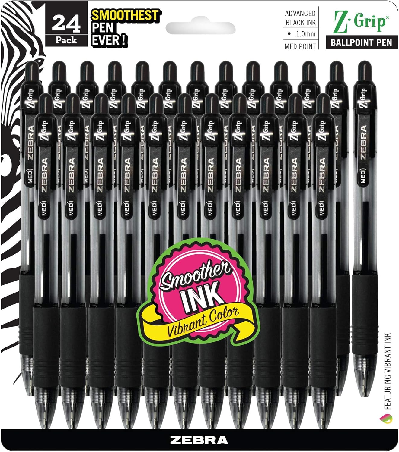 Zebra Pen Z-Grip Retractable Ballpoint Pen, Smooth-Flowing Black Ink, 1.0mm Medium Point, School & Office Supplies, Ideal for Note-Taking, Journal and Planner Use, 18-Pack (22218)
