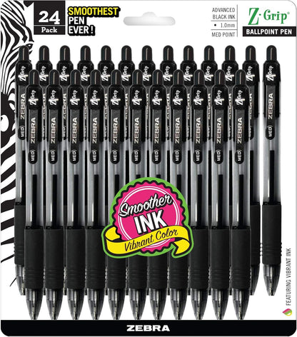 Zebra Pen Z-Grip Retractable Ballpoint Pen, Smooth-Flowing Black Ink, 1.0mm Medium Point, School & Office Supplies, Ideal for Note-Taking, Journal and Planner Use, 18-Pack (22218)