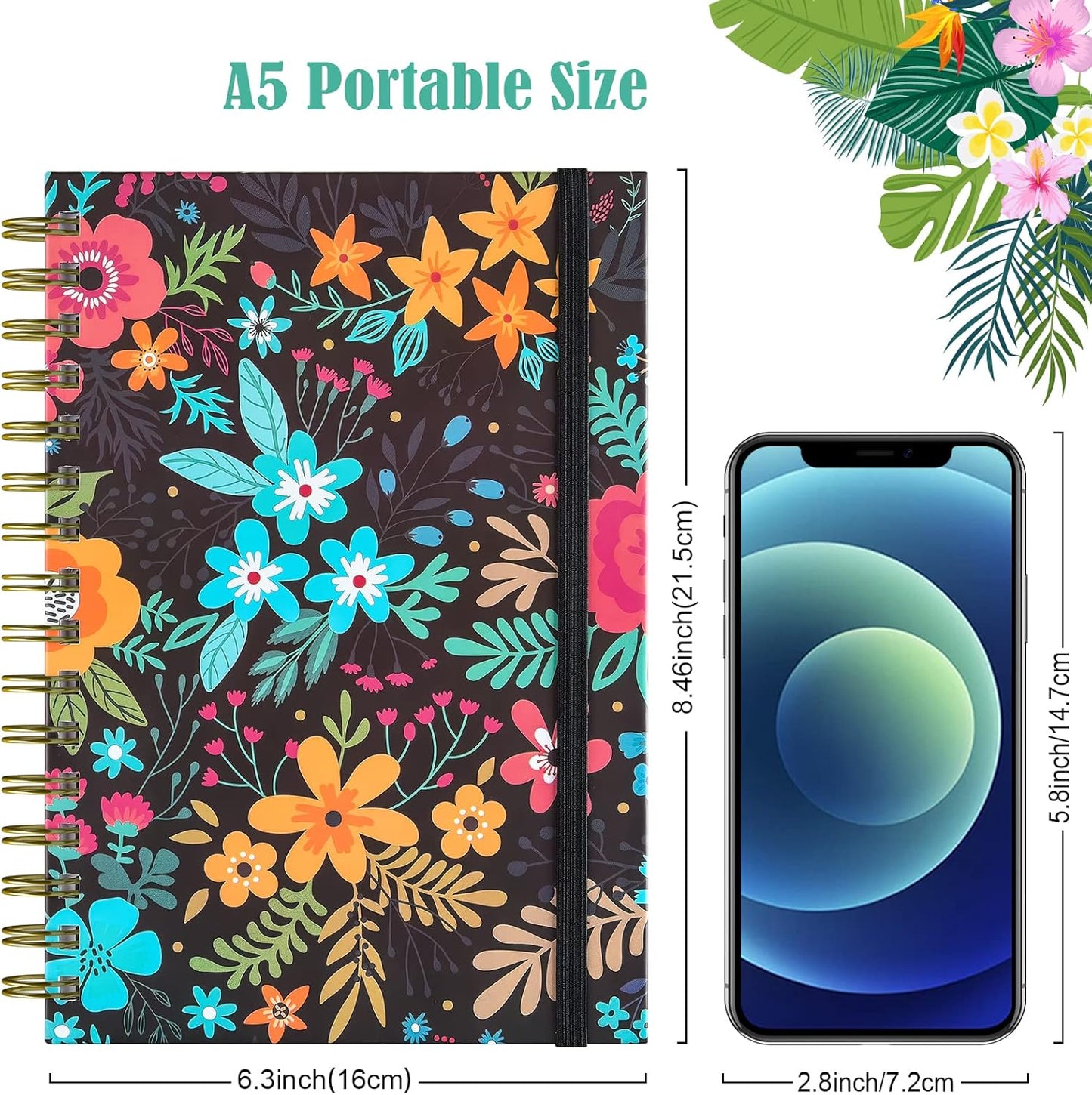 Spiral Notebook, 4 Pack A5 Lined Journal for Women, Hardcover Spiral Journal with 2 Pockets, College Ruled Notebooks, Cute Notebook for Office, School Supplies, Gifts (160 Pages, 6.3" x 8.46")