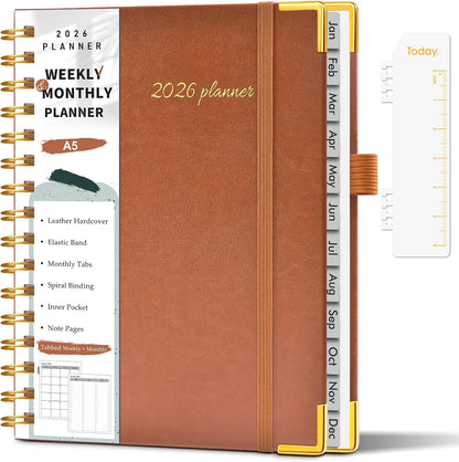 2026 Planner, Weekly and Monthly Calendar Planner from January 2026 - December 2026, 8.5" x 11" Hardcover Leather Hourly Appointment Book with Tabs, Spiral Daily Planners for School Work Home, Green