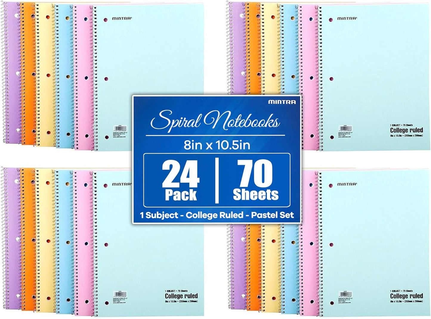 Mintra Office Spiral Notebooks, Wirebound, Journals for School, Work, Business, Aesthetic Stationery, Writing Pads, Teacher & Student Supplies (6, Pastel, College)