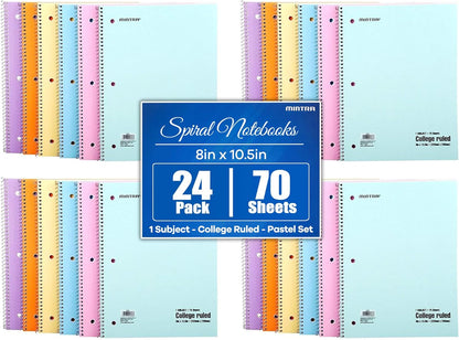 Mintra Office Spiral Notebooks, Wirebound, Journals for School, Work, Business, Aesthetic Stationery, Writing Pads, Teacher & Student Supplies (6, Pastel, College)