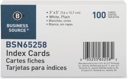 Business Source Plain Index Cards, White, 5 X 8