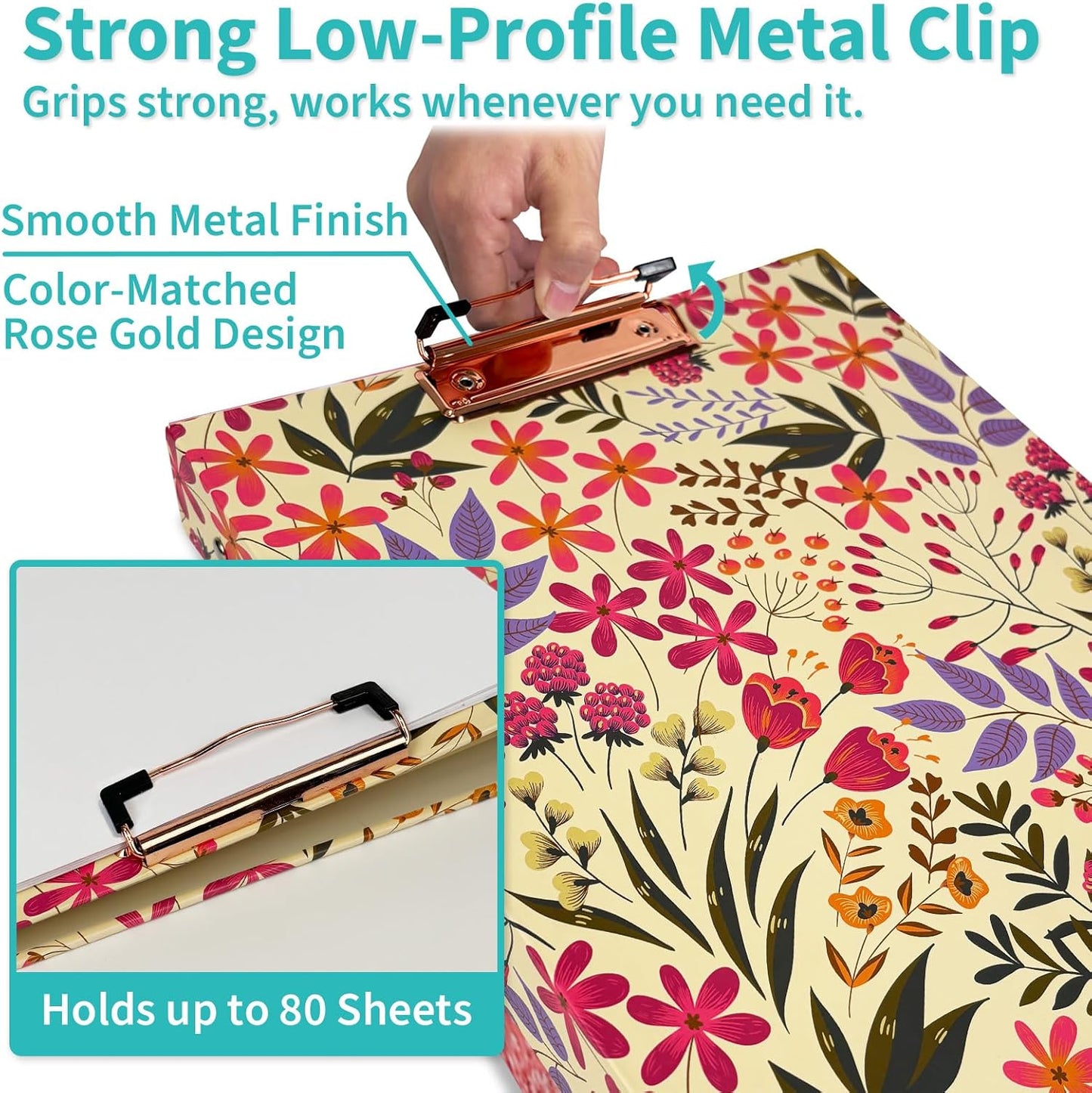 Binditek 3 Ring Binder 1 Inch, Letter Size, Binder Organizer with 5-Tab Dividers, 2 Interior Pockets, Low Profile Clip Cover, Label Stickers, 175 Sheet Capacity, Floral, 1 Pack