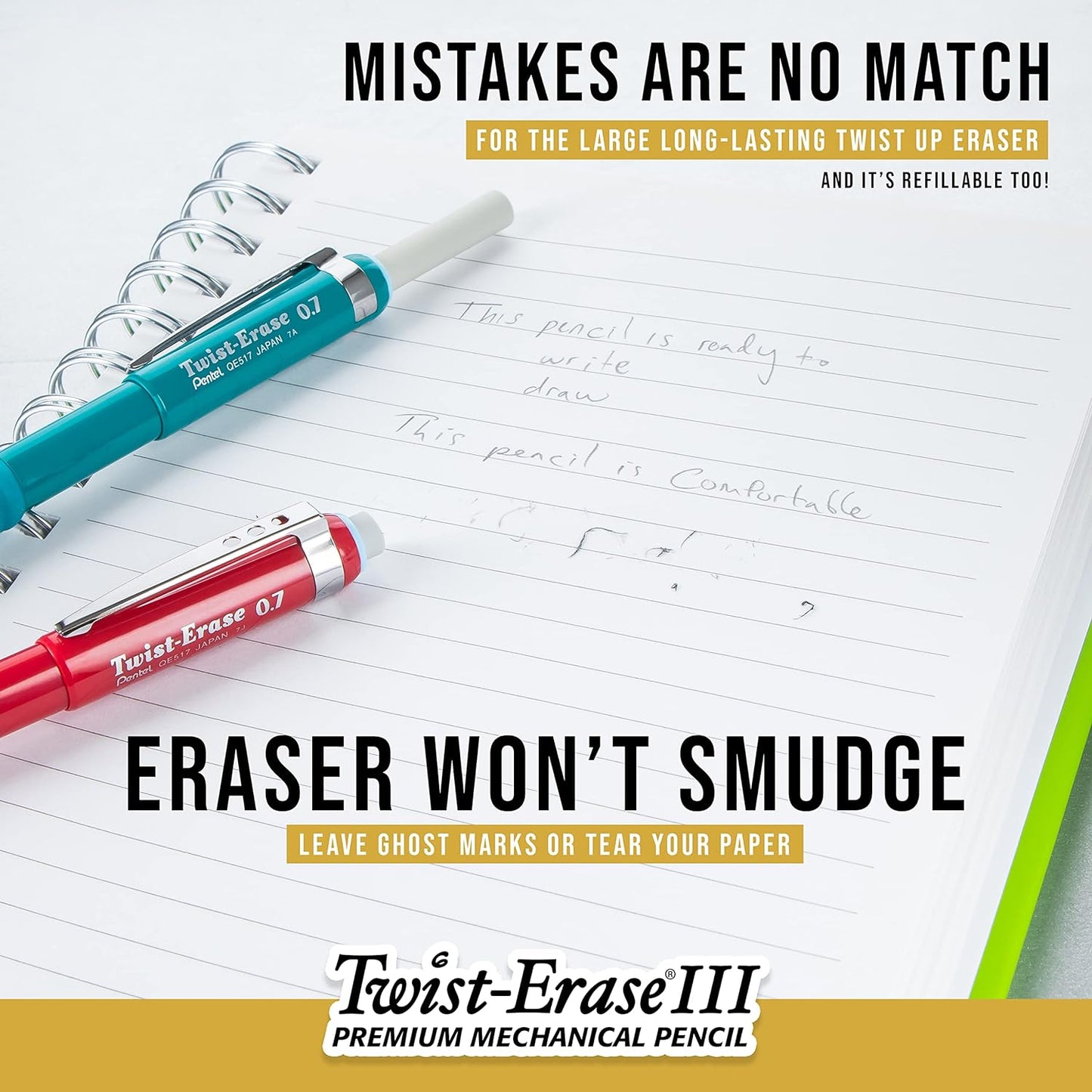 Pentel Twist-Erase III Mechanical Pencil, (0.7mm), Black Barrel, 12 Pack (QE517A)