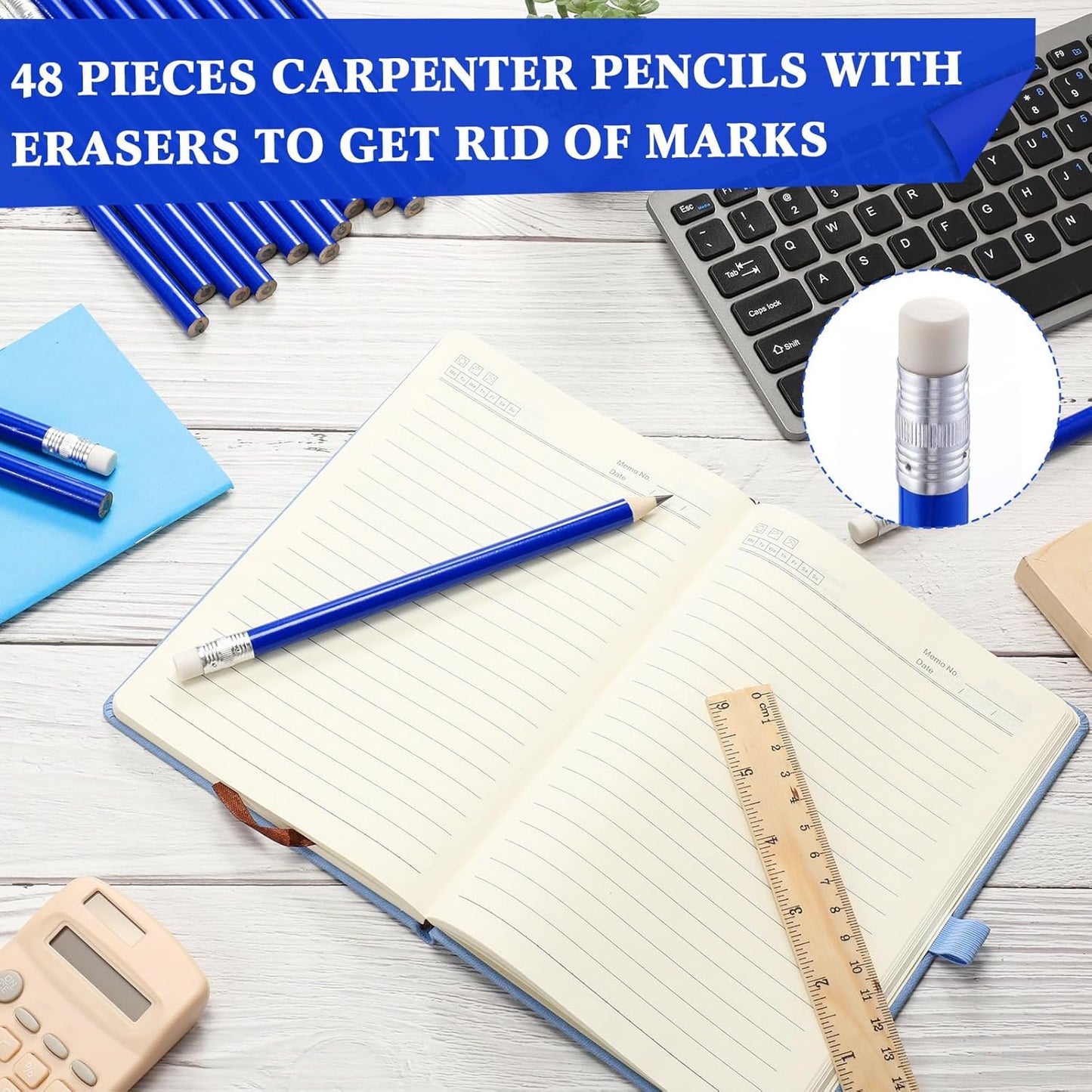 Fainne 48 Pcs Jumbo Pencil, Wooden Pencil with Black Core for Carpenters Construction Workers Woodworkers Framers Beginners Students Teachers DIY Project(Yellow,Round)