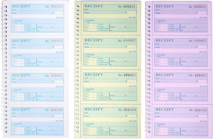Receipt Books with Carbon Copies,Money and Rent Receipt Book,3-Part Carbonless,5.31" x 11.22",Receipt Book for Small Business,Blue,Yellow and Pink Copy,100 Sets Per Book
