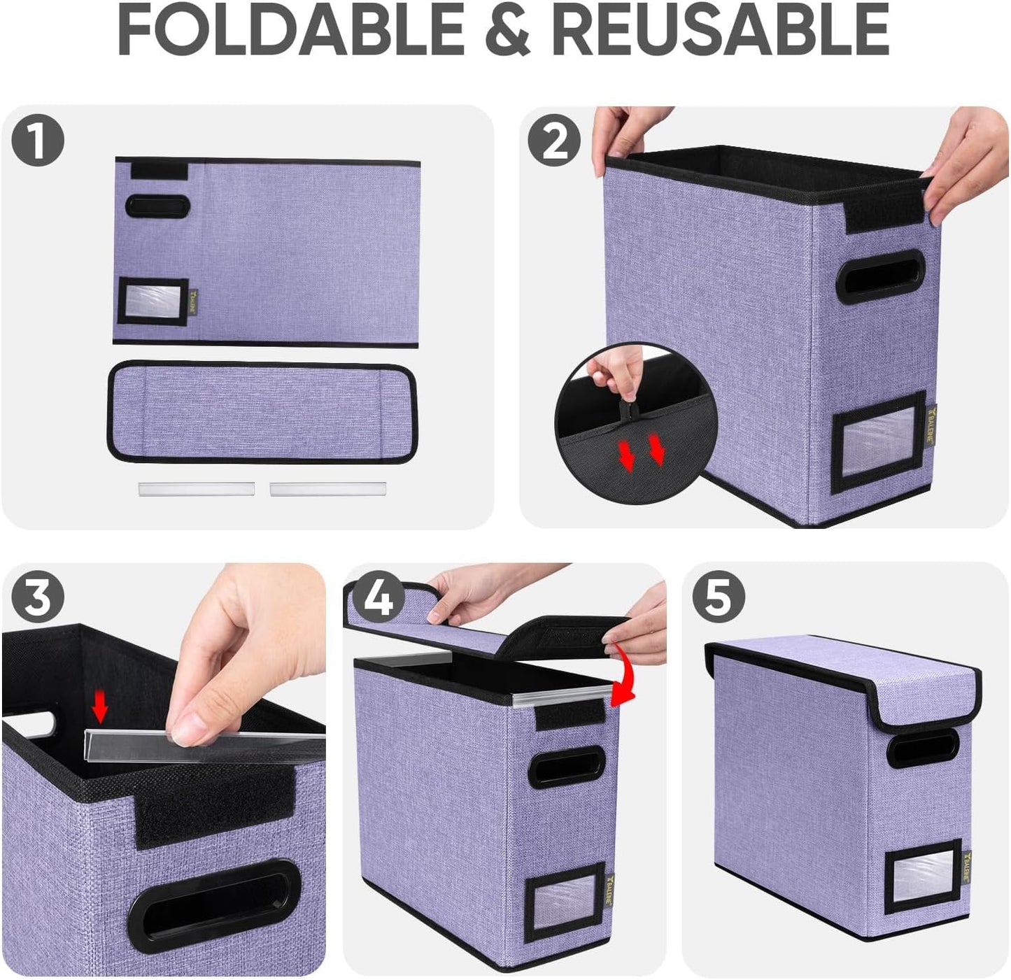 BALEINE File Organizer Box with Lid, Collapsible File Folder Organizer with Plastic Slide, Hanging File Folder Box for Office Document Storage (1 Pack, Black)
