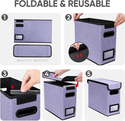 BALEINE File Organizer Box with Lid, Collapsible File Folder Organizer with Plastic Slide, Hanging File Folder Box for Office Document Storage (1 Pack, Black)