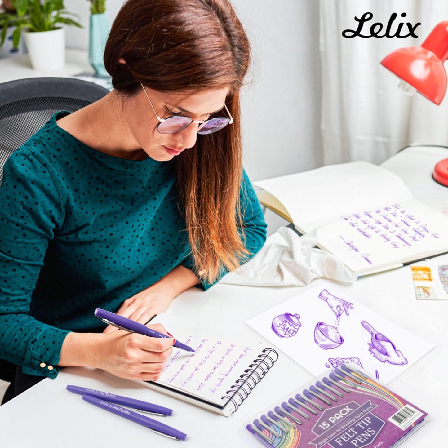 Lelix Felt Tip Pens, 15 Black Pack, 0.7mm Medium Point, Felt Tip Markers Pens for Journaling, Writing, Note Taking, Planner, Perfect for School Office and Art Supplies
