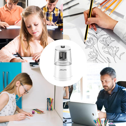 JARLINK Electric Pencil Sharpener, Heavy-Duty Helical Blade to Fast Sharpen, Auto Stop for No.2/Colored Pencils(6-8mm), AC Adapter/Battery Operated in School Classroom/Office/Home (Black)