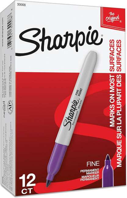 Sharpie Permanent Markers, Fine Point, Purple, 12 Count - Arts & Crafts, Office Supplies