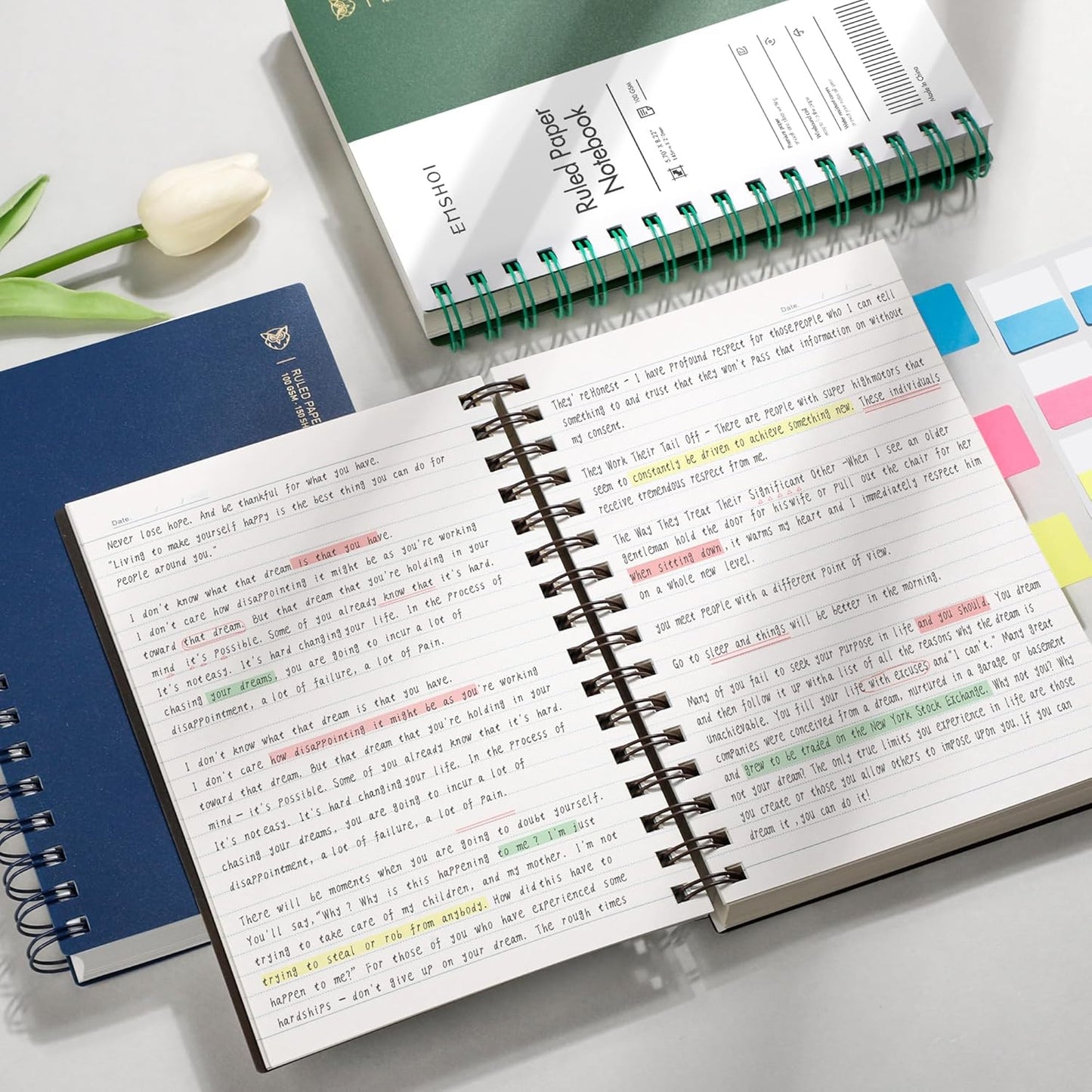 EMSHOI A5 Spiral Notebook College Ruled Lined Journal, Small 5.7" X 8.22", 300 Pages/150 Sheets, 100gsm Thick Paper, Waterproof Hardcover, for Office School Women Men Work Writing Notes, Blue