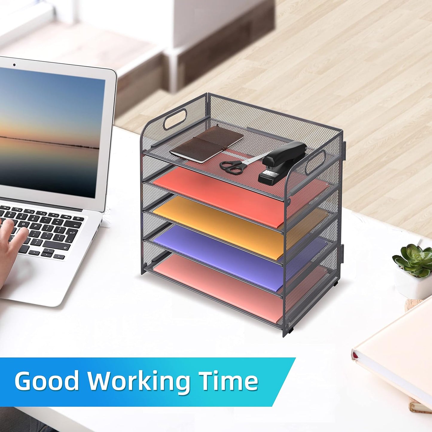 Supeasy 5 Trays Paper Organizer Letter Tray with Handle-Mesh Desk File Holders, Paper Sorter Desk Organizer for Office, Home, Classroom or School