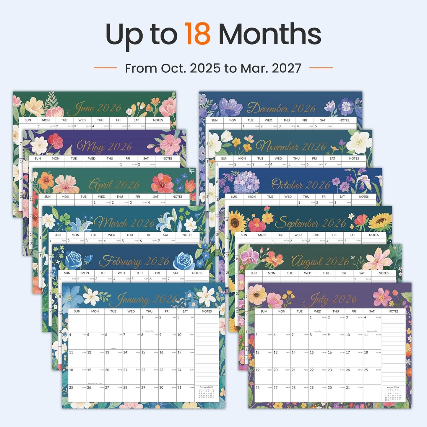 SUNEE Wall Calendar 2026 21 Months Apr. 2026 - Dec. 2027, 14.5"x11.5" Big Grid Hanging Calendar with Note for Organizing & Planning, Monthly Calendar 2026-2027 with Last Month and Next Month, White