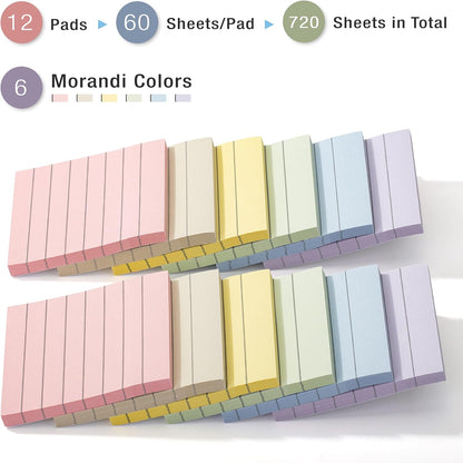 Mr. Pen- Lined Sticky Notes, 3" x 3", 12 Pads, 60 Sheets/Pad, Morandi Color, Bulk Sticky Notes with Lines, Ruled Post Stickies, Memo Pads, Self-Stick Note Pad for Office, School, Home, Study