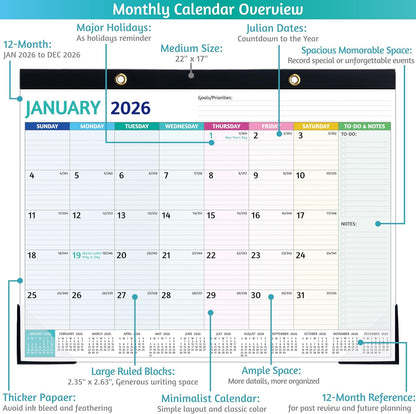 2026-2027 Desk Calendar – Run Now to MAR. 2027, 18 Monthly Desk Calendar 2026-2027 Large, 17'' x 12'', Best Desk/Wall Calendar 2026 with To-do Lists, Desk Pad, Ruled Blocks, Corner Protectors