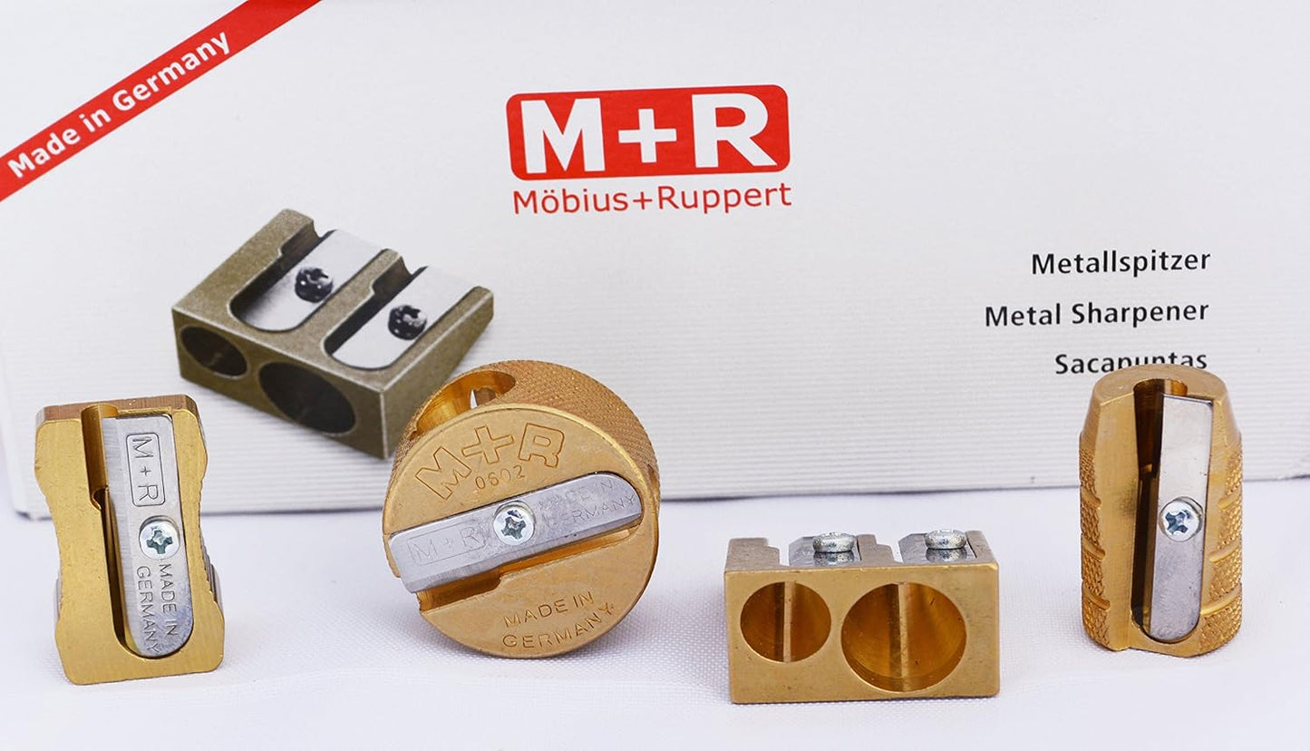 Mobius + Ruppert (M+R) Brass Artists Pencil Sharpener - choose from 4 shapes! Made in Germany - finest in the world! (602 - Double Round)
