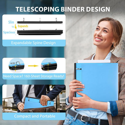 WOT I 1 Inch Telescoping 3 Ring Binder 4 Pack, Expandable Flexible Binder with Customizable Front Cover & Clear Catalog Pocket, Holds 225 Sheets, School Office Supplies, White