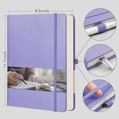 EMSHOI A4 College Ruled Notebook, Large 8.3" x 11.7", 192 Pages 100GSM Ink-Proof Faux Leather Hardcover Lay-Flat Lined Journal for Office School Work Writing, Black