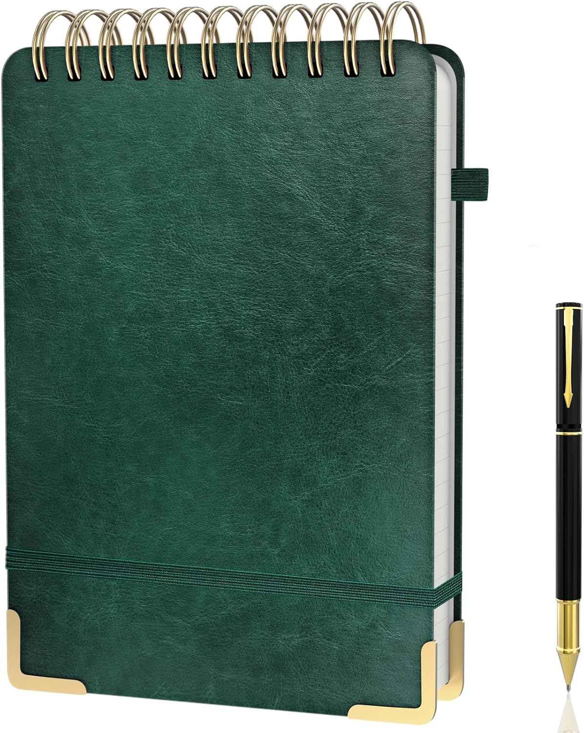 A5 Top Spiral Notebook, Large Leather Hardcover Top Bound Steno Pads, 240 Pages 100 gsm Thick Lined Paper Left Handed Notebook Journal for Work, School, Meeting Writing - Brown, 5.9" x 8.5"