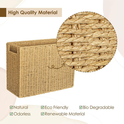AELS Woven Natural Fibre Magazine Holder, Scalloped Edge Floor Magazine Rack, Hand-woven Organizer, Boho Modern Farmhouse Book Basket, File Newspaper Mail Holder for Office