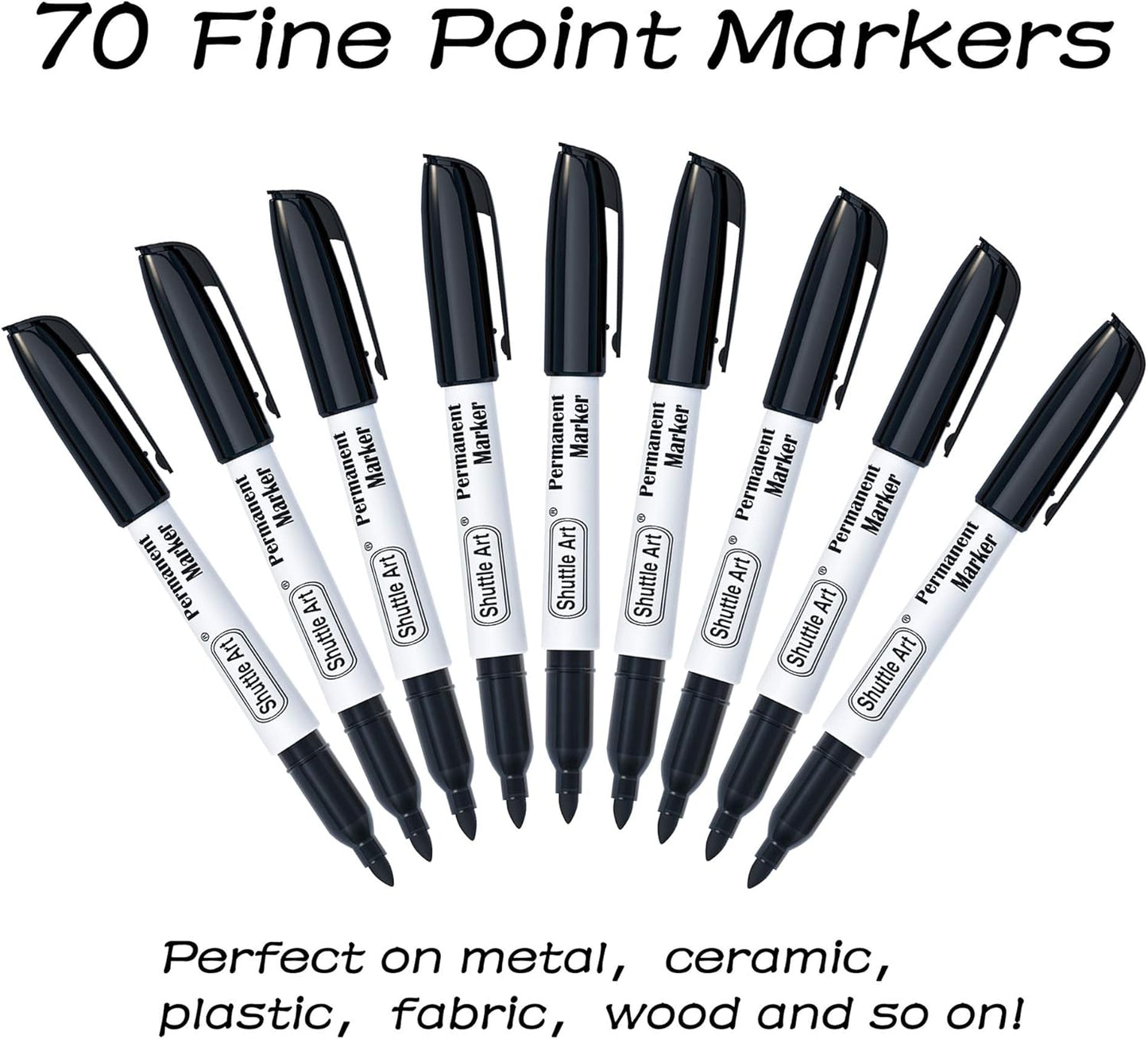 Shuttle Art Permanent Markers, 30 Pack Black Permanent Marker set, Fine Point, Works on Plastic, Wood, Stone, Metal and Glass for Doodling, Marking
