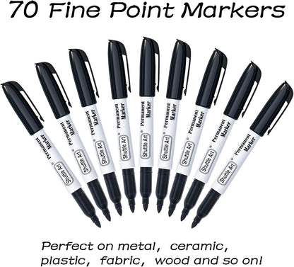 Shuttle Art Permanent Markers, 30 Pack Black Permanent Marker set, Fine Point, Works on Plastic, Wood, Stone, Metal and Glass for Doodling, Marking