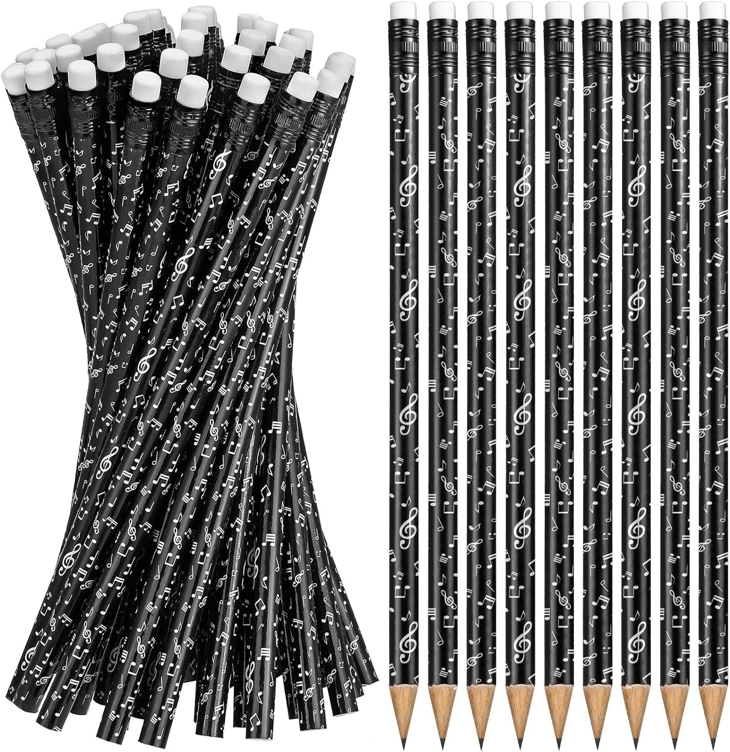 Chinco 200 Pieces Music Note Pencil Music Pencils Round Pencils Wooden Case with Eraser for Students Kids Classroom Favors Supplies