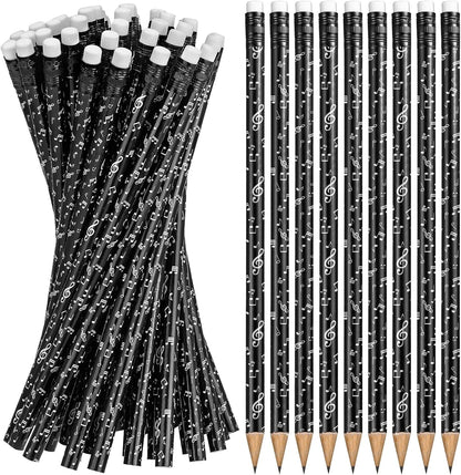 Chinco 200 Pieces Music Note Pencil Music Pencils Round Pencils Wooden Case with Eraser for Students Kids Classroom Favors Supplies