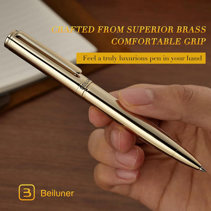 BEILUNER Luxury Gel Pen with 24K Gold Finish, Black Piano Lacquer, Luxury Grade Craftsmanship, Best Pen Gift Set for Men and Women, Professional, Executive, Office, Retractable Nice Pens