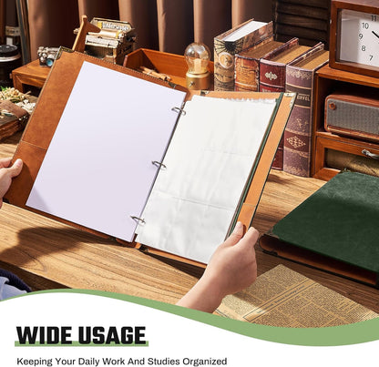 Ovesmusl Leather 3 Ring Binder 1 Inch Round Ring Binder Fits 200 Sheets 8.5"x11" Letter Size Paper, Wedding Family History Notebook Cover Loose Leaf Organizer, Brown