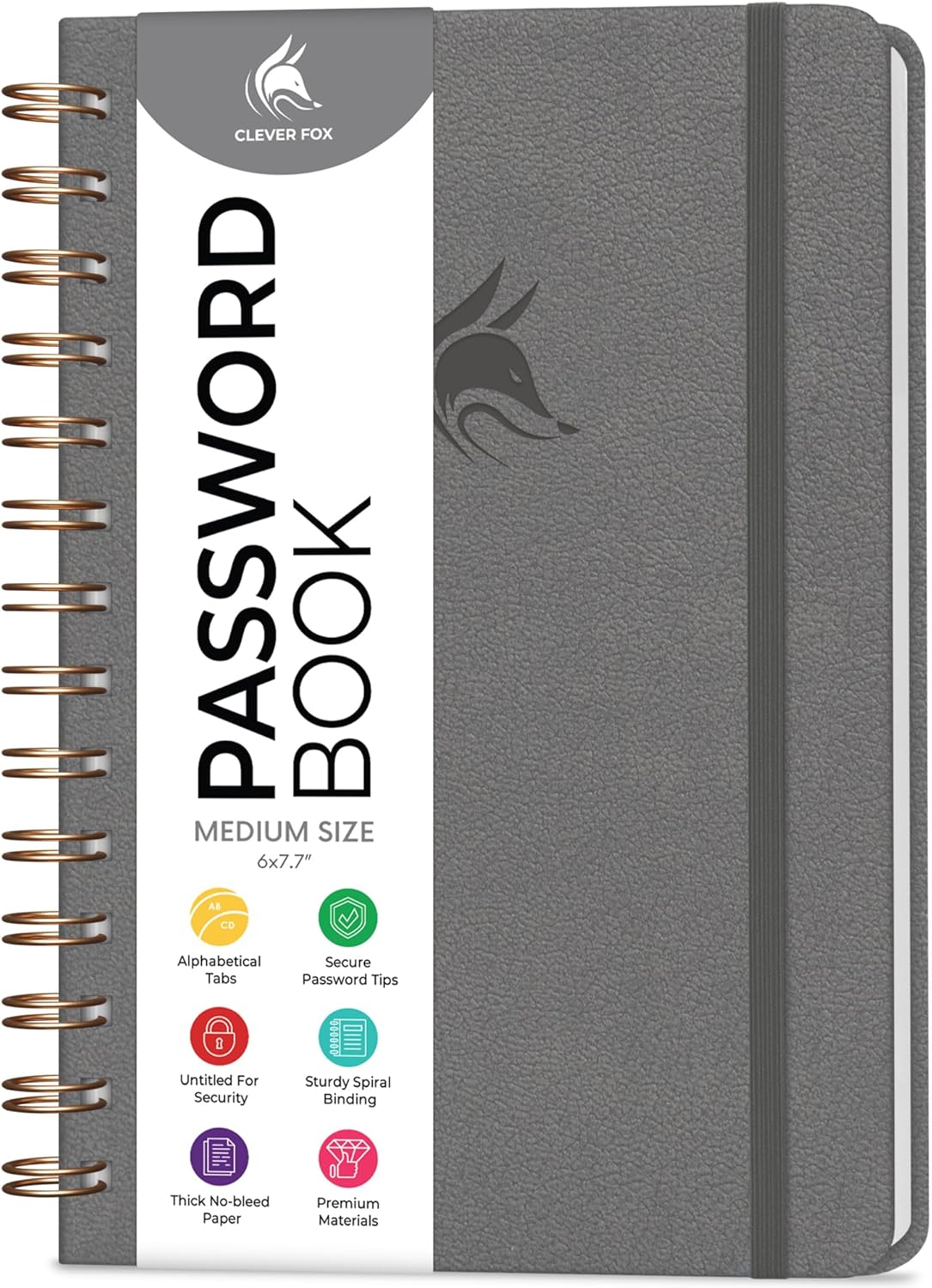 Clever Fox Password Book Spiral – Internet Address & Password Organizer with Laminated Alphabetical Tabs – Password Keeper Journal – Hardcover, Medium Size, 6.1x7.7” (Mystic Blue)