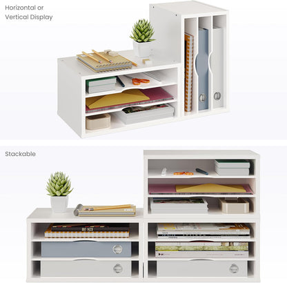 Ballucci File Organizer, 4-Tier Office Desk Organizer, Open Top Wood Paper Organizer for Classroom, Desktop Mail Sorter Paper Tray, Black