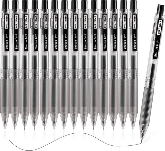 Shuttle Art Black Gel Pens, Ink Glide Series 90 Pack Retractable 0.5mm Fine Point Rollerball Gel Ink Pens Bulk Set Quick Drying Smooth Writing with Grip for Journaling Note Taking Office School Home